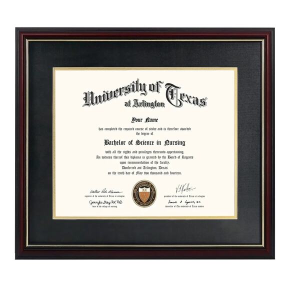 Mahogany Diploma Frame 8.5x11 or 11x14 Document, UV Protect, Gold Mat - Picture 1 of 7